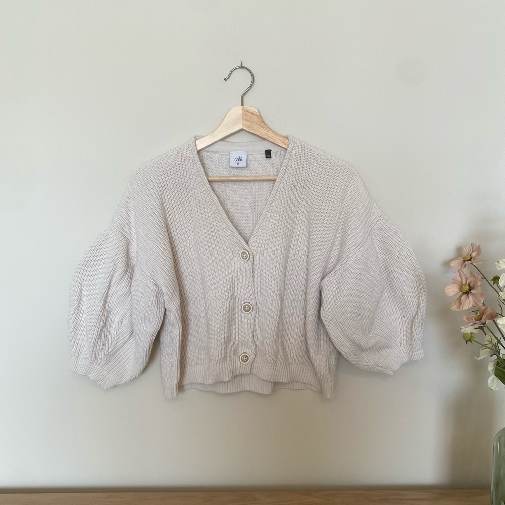 Size M Cabi Cream Cardigan with Bishop Sleeves